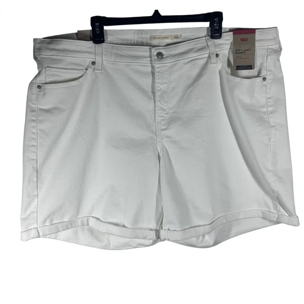 Levi's Jeans Shorts Women's Size 24W White Denim Mid-Rise Shorts With Rolled Hem